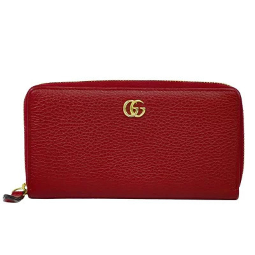 Gucci GG Marmont Round Zipper Long Wallet Leather Red
